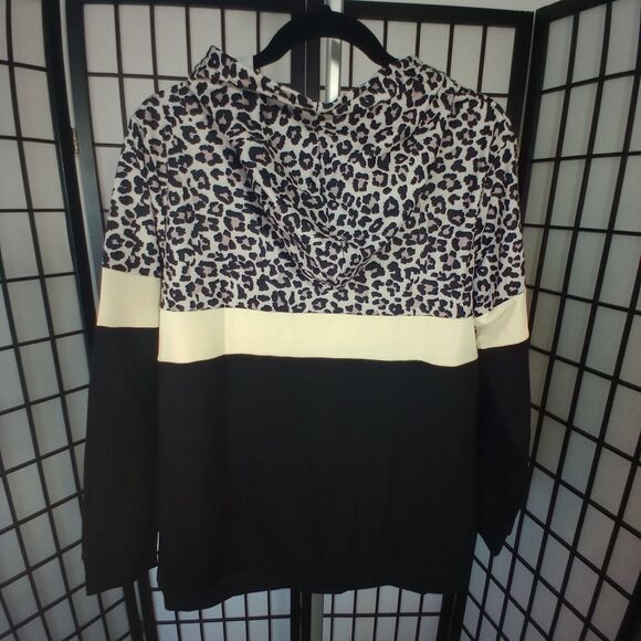 HOODIE Women's Leopard Pullover L/S Drawstring Pocket Sweatshirt Size Large - Picture 8 of 8